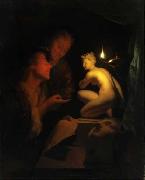 Godfried Schalcken Kunstbetrachtung bei Kerzenlicht oil